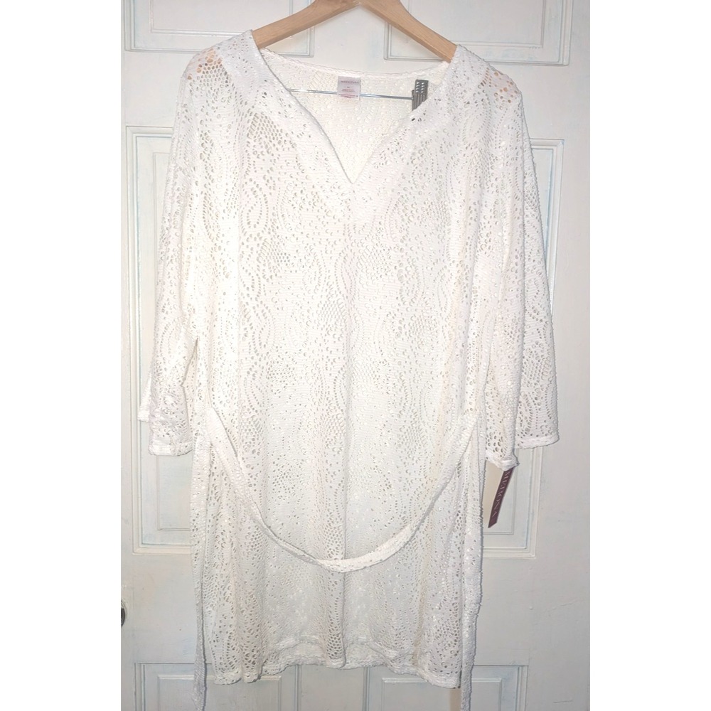NWT Merona White sheer swim pull over bathing cover dress size XL Tie